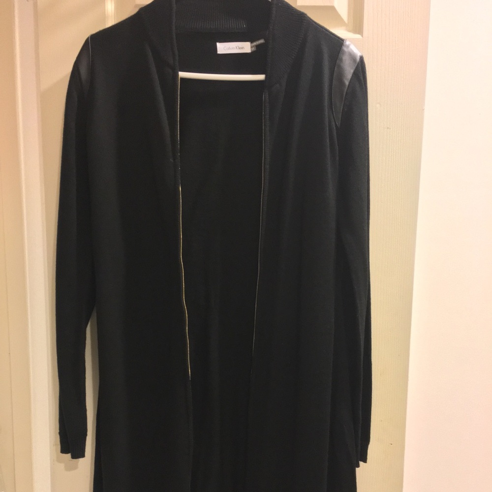 Calvin Klein knee length sweater, leather detail